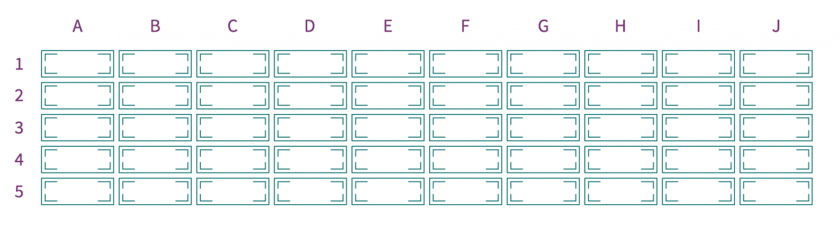 Illustration showing the arrangement of 50 notes on a printing plate.
