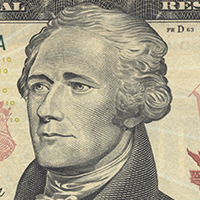 retrato de Hamilton en el billete de diez