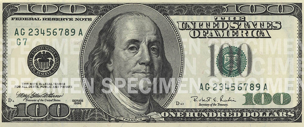 The front of the $100 note.