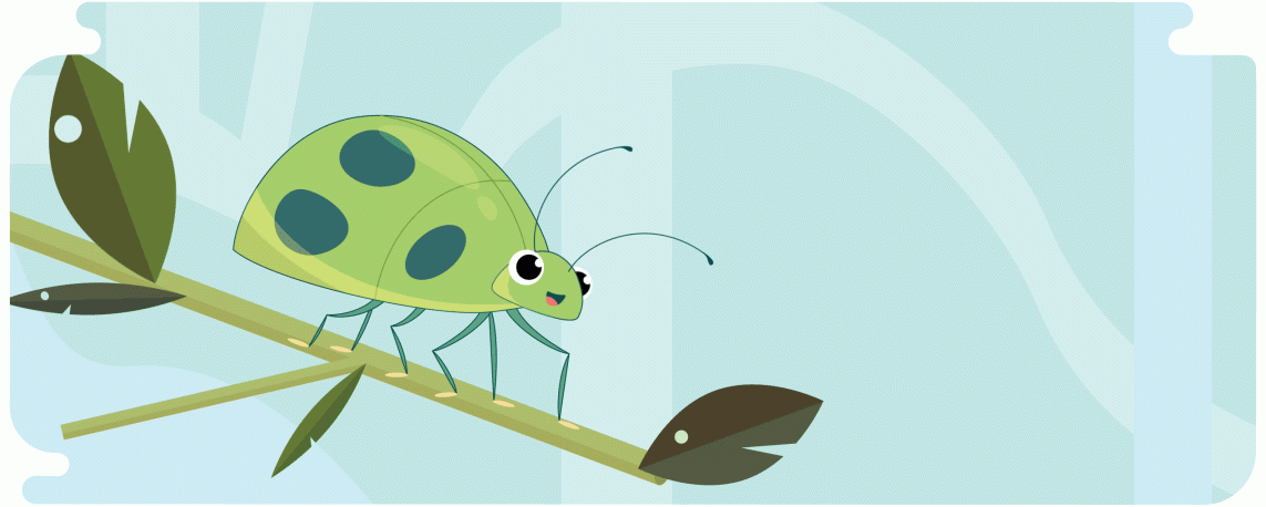 An illustrated animation showing the shell of a jewel bug shifting between green and copper colors.