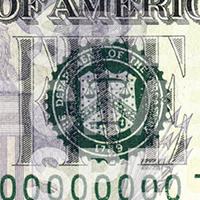 sello del Tesoro en el billete de cinco