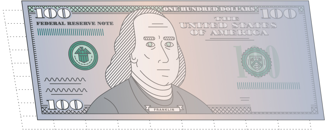 Imagen del billete de $100 con medidas de seguridad