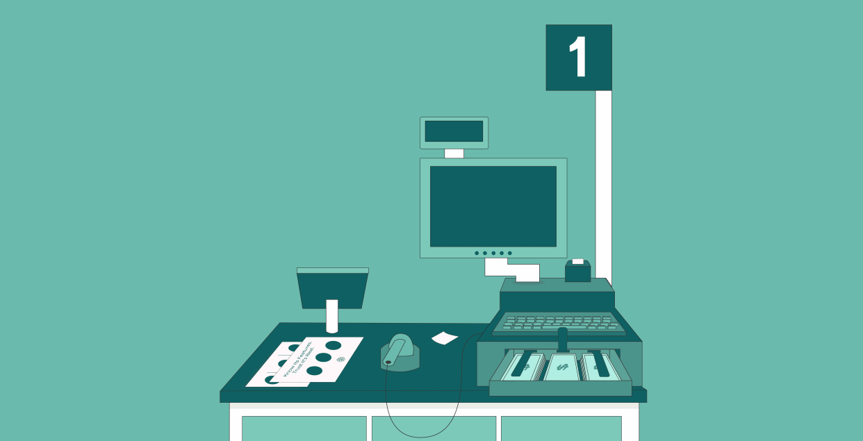 Illustration of a retail cashier counter.