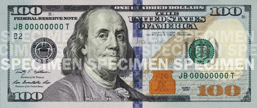 Front of the $100 bill