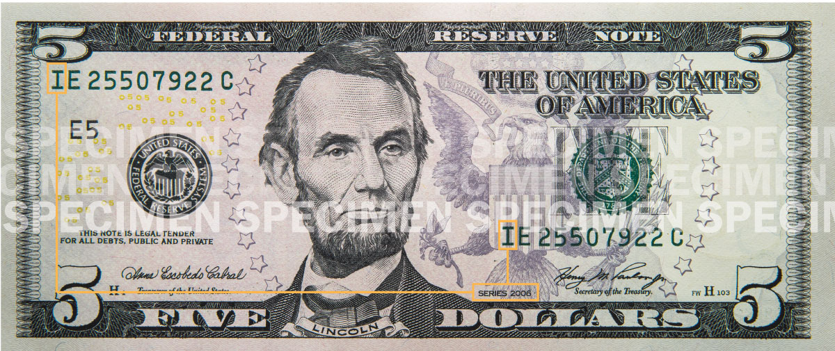 Front of the $5 note