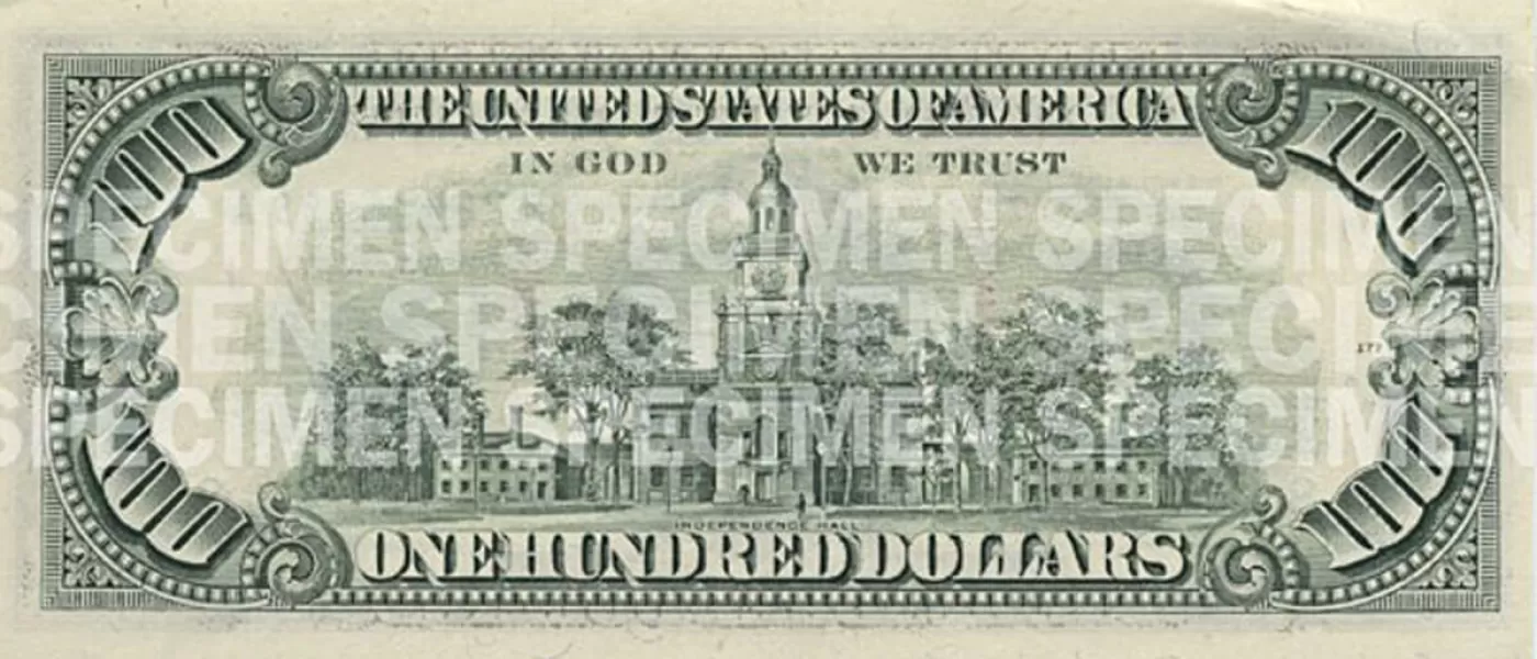 reverso del billete de 100 dólares