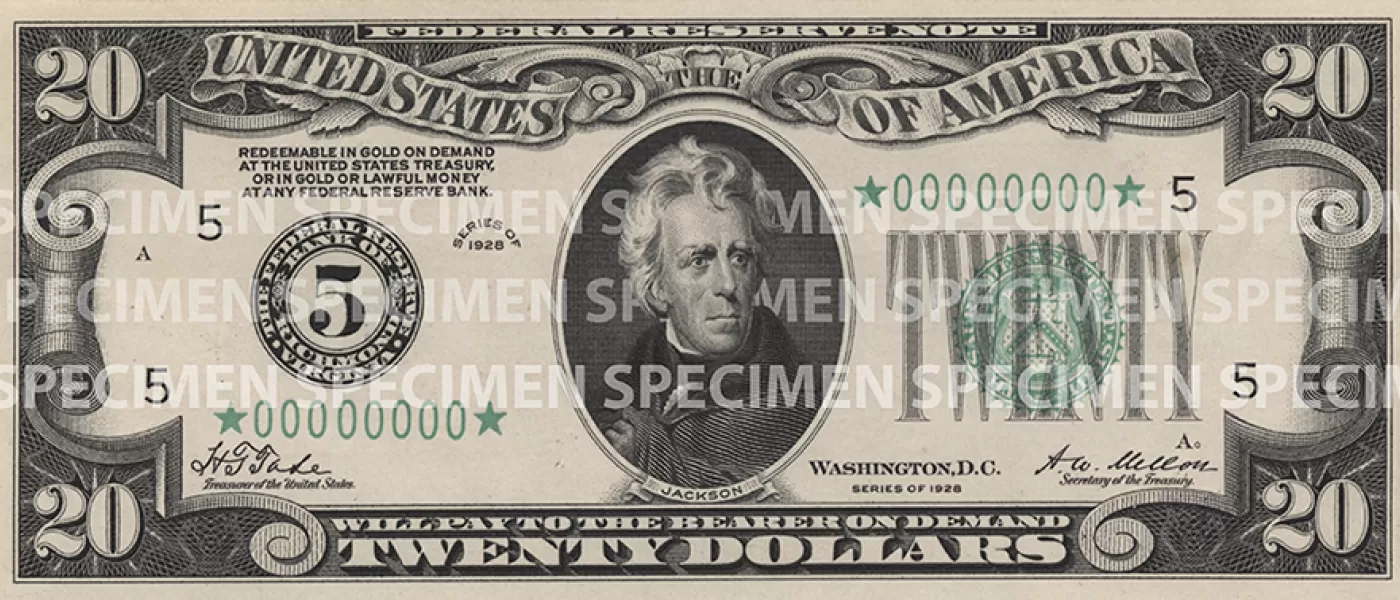 1928 - 1990 $20 bill front