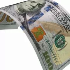 A curled view of the $100 note.