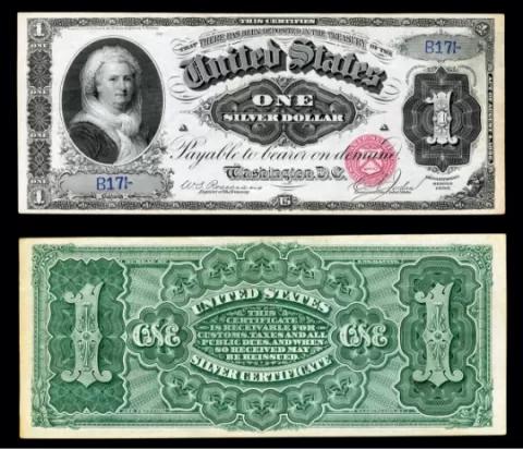 Certificado de plata de $1 con Martha Washington