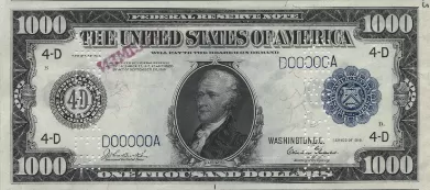 $1,000 Federal Reserve Note front
