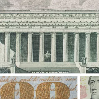 Crop of the Lincoln Memorial steps on the $100 note.