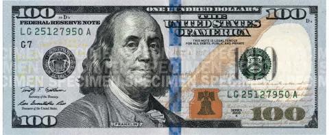 Parte delantera de billete $100 de la Reserva Federal (serie de 2013)