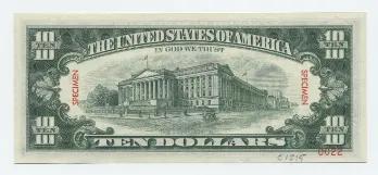 Parte trasera de un billete de $10 de la Reserva Federal (serie de 1928)