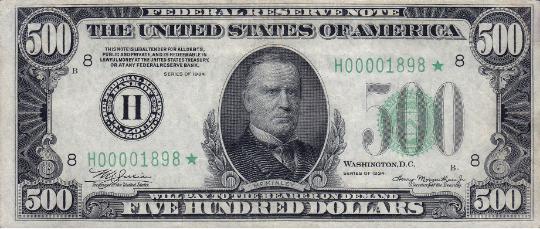 $500 Federal Reserve Note face (Series 1928)