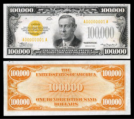 Certificado de oro de $100,000 