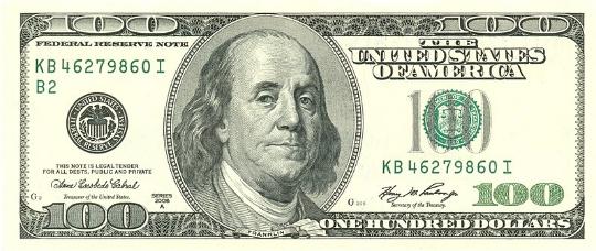 front of the $100 note