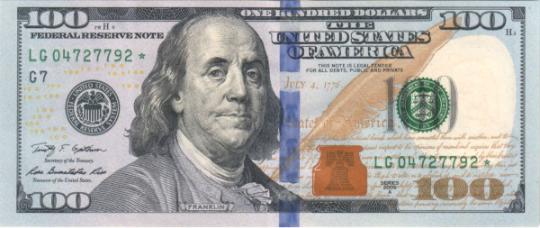 $100 Federal Reserve Note face (Series 2013)