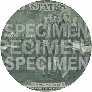 A close-up of the semi-transparent word 'SPECIMEN' repeated in three rows across a bill