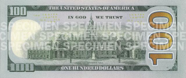 Reverso del billete de $100