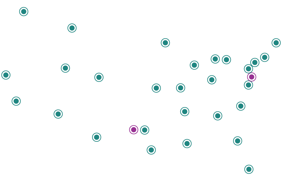 Mapa de EE.UU. que senala las oficinas de bancos de la Reserva Federal y las instalaciones de la Oficina del Grabado y Impresión